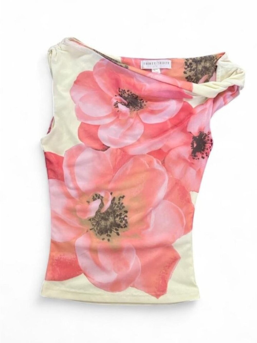 Thirty/Thirty LA One Shoulder Floral Mesh Off Shoulder Tank Top XS Pink Y2K